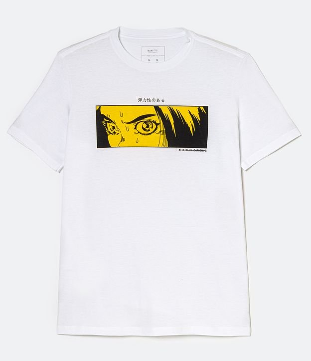 Camiseta Manga Curta em Algodão com Estampa Olhar Mangá Branco 7