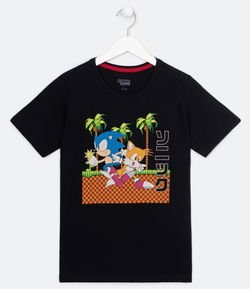 Camiseta Infantil em Algodão Estampa Sonic e Tails - Tam 5 a 12 anos