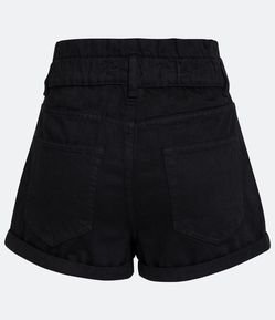 Short Mom em Sarja com Elástico no Cós e Bolsos Frontais