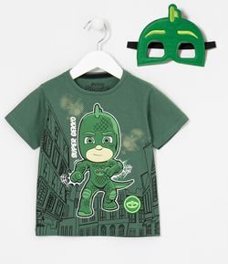 Camiseta Infantil Estampa Lagartixo do Pj Masks com Máscara - Tam 1 a 5 anos