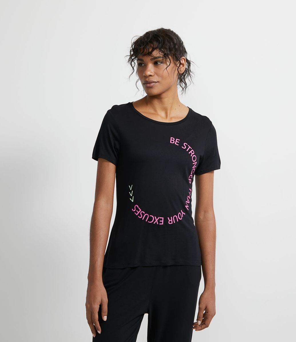 Camiseta Esportiva em Viscose com Estampa Motivacional em Círculo Menor preço em Camiseta Esportiva em Viscose com Estampa Motivacional em Círculo