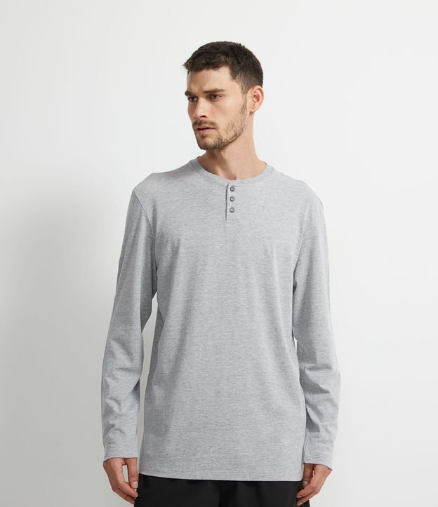 Camiseta Pijama Manga Longa Gola Henley