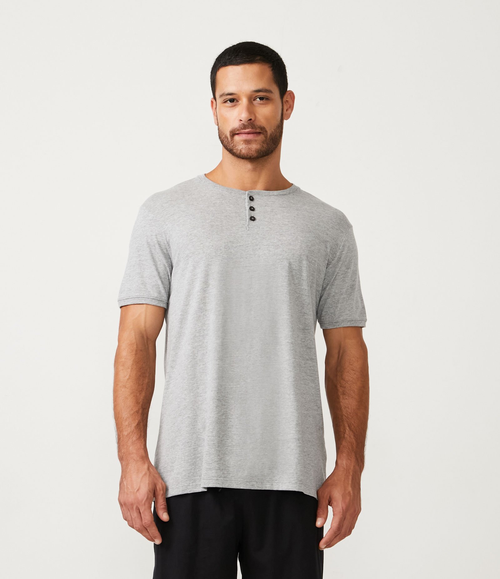 Camiseta de Pijama em Meia Malha com Gola Portuguesa Cinza 1