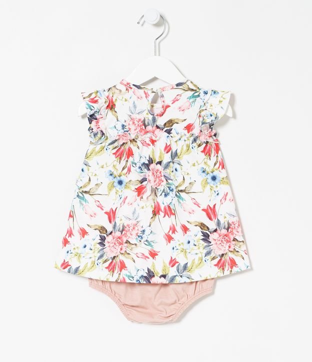 Vestido Infantil Estampa Floral com Calcinha - Tam 0 a 18 meses | Teddy Boom (0 a 18 meses) | Branco | 12-18M