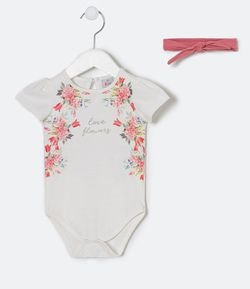 Body Infantil em Algodão com Faixa de Cabelo Estampa Floral - Tam 0 a 18 meses