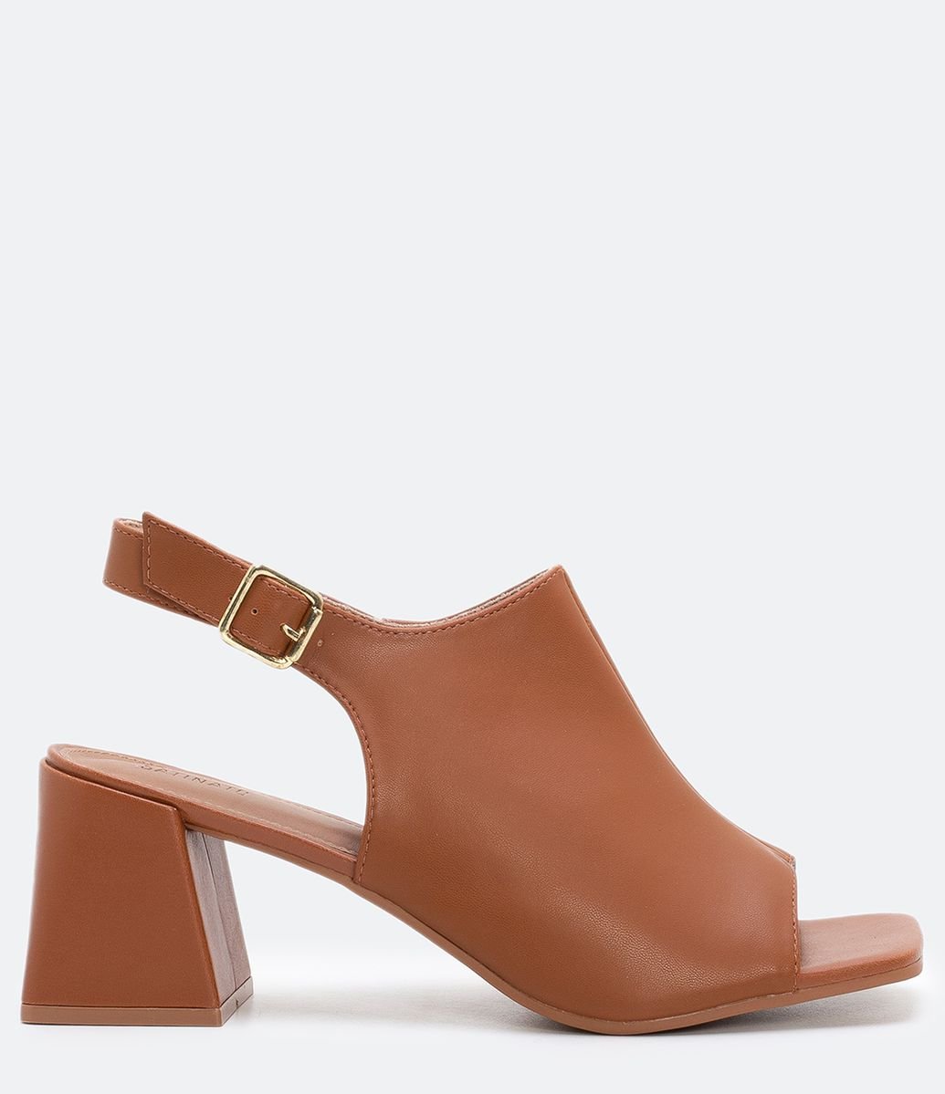 Sapato Feminino Salto Bloco Satinato Marrom