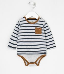 Body Infantil com Sobreposição Camiseta Listrado -  Tam 0 a 18 meses