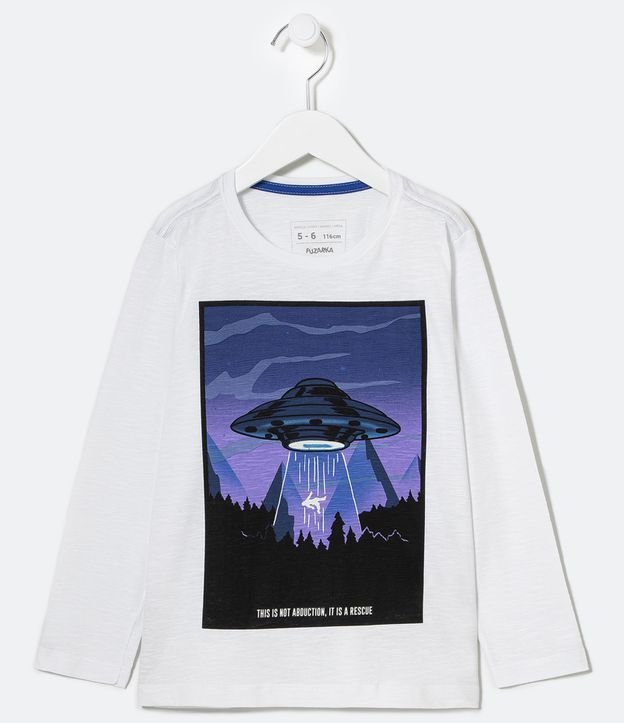 Camiseta Infantil Estampa OVNI que Brilha no Escuro - Tam 5 a 14 anos