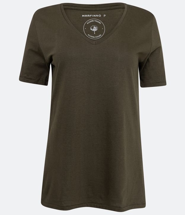 Blusa Básica en Algodón con Escote V y Manga Corta Verde 6