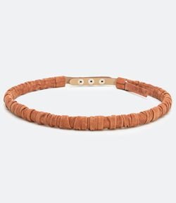 Cinto Fino em Couro Franzido Sem Estampa