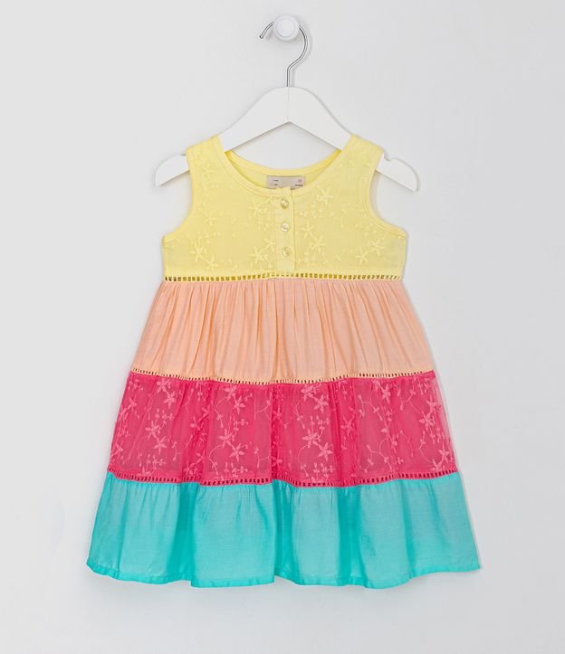 Vestido Infantil en Viscosa con Tul Bordado - Talle 1 a 5 años Multicolores 1
