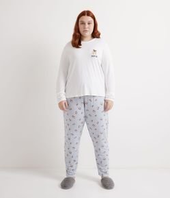 Pijama Blusa Manga Longa e Calça em Viscolycra Estampa de Cachorrinhos Curve & Plus Size