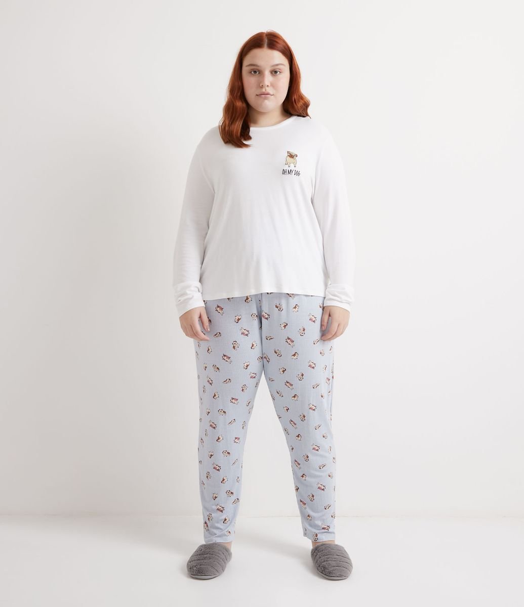 Pijama Blusa Manga Longa e Calça em Viscolycra Estampa de Cachorrinhos Curve & Plus Size Menor preço em Pijama Blusa Manga Longa e Calça em Viscolycra Estampa de Cachorrinhos Curve & Plus Size