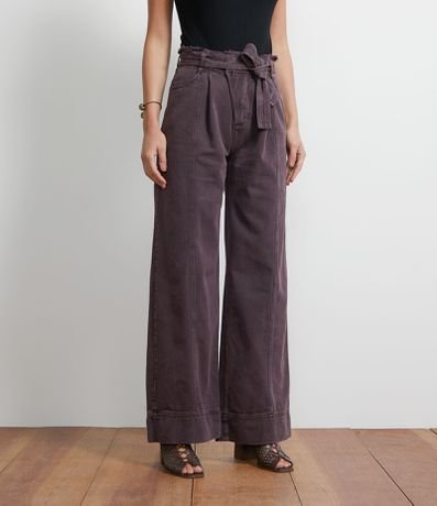 Calça Wide Leg Jeans com Cinto Faixa Menor preço em Calça Wide Leg Jeans com Cinto Faixa