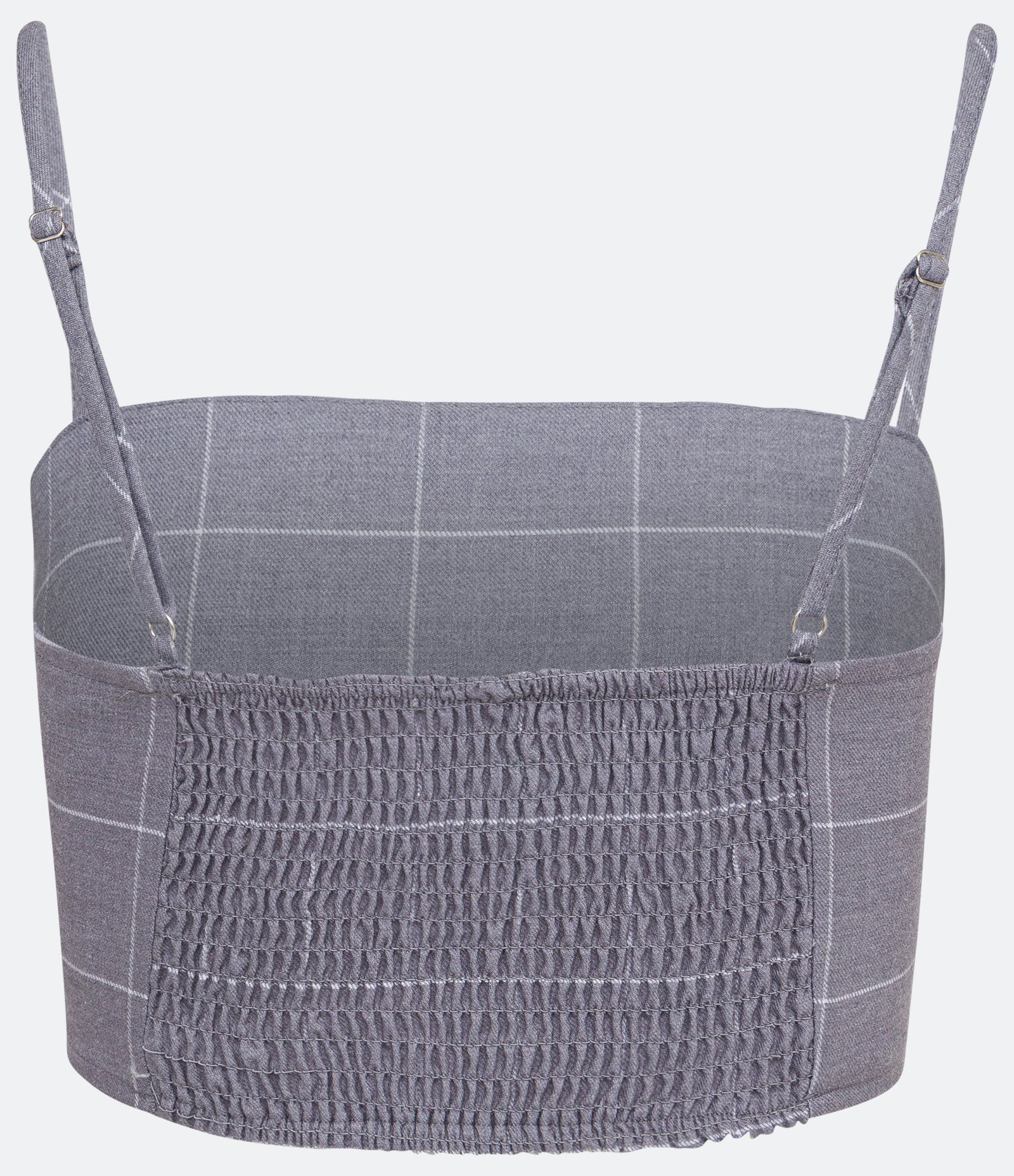 Blusa Regata Cropped com Lastex e Estampa Xadrez Cinza 2