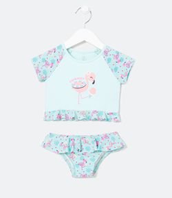 Biquíni Cropped Infantil Estampa de Flamingos - Tam 1 a 4 anos