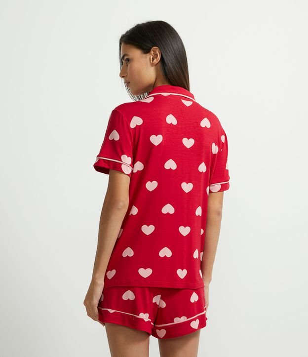 Pijama Americano Corto en Viscolycra con Estampado de Corazones Rojo 2