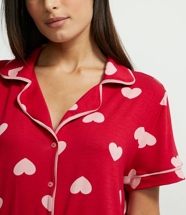 Pijama Americano Corto en Viscolycra con Estampado de Corazones Rojo 3