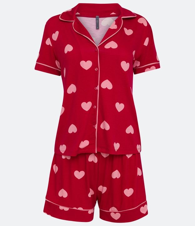 Pijama Americano Corto en Viscolycra con Estampado de Corazones Rojo 5