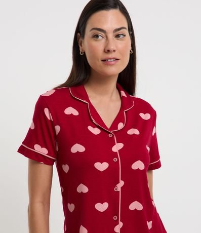 Pijama Americano Curto em Viscolycra com Estampa de Corações Menor preço em Pijama Americano Curto em Viscolycra com Estampa de Corações