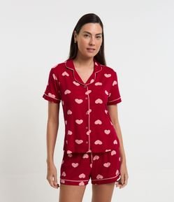 Pijama Americano Curto em Viscolycra com Estampa de Corações