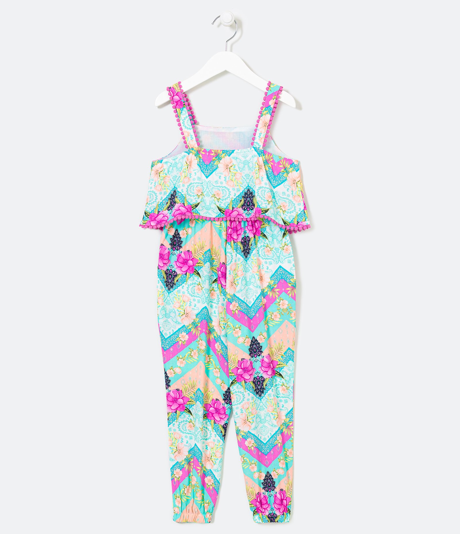 Macacão Infantil Estampada com Pompom - Tam 5 a 14 anos Verde 2