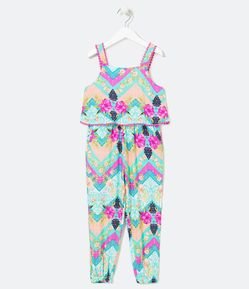 Macacão Infantil Estampada com Pompom - Tam 5 a 14 anos