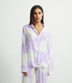Pijama Americano com Blusa Manga Longa e Calça em Viscose Estampa Poá