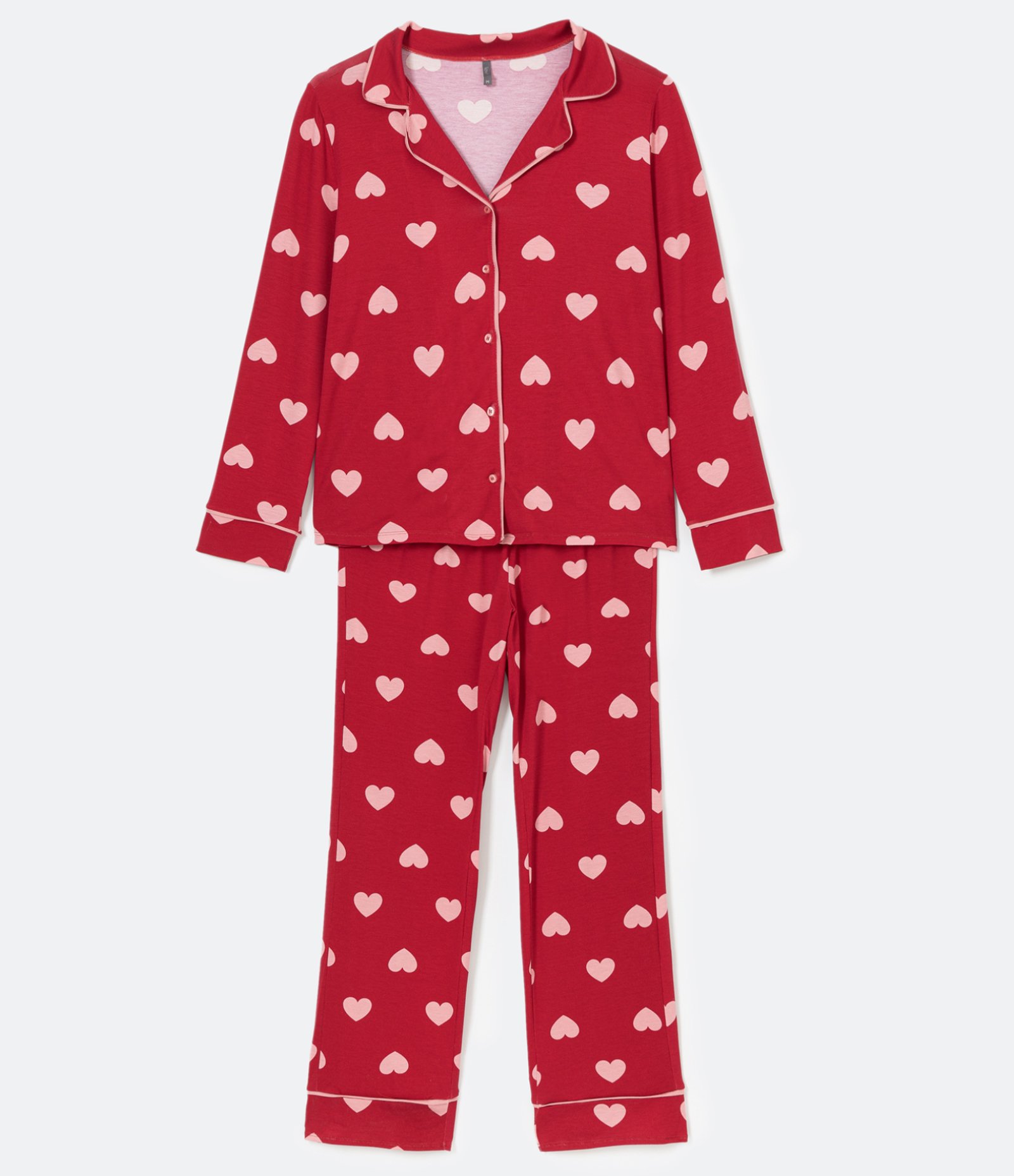 Pijama Americano Longo em Viscolycra com Estampa de Coraçõezinhos Vermelho 5