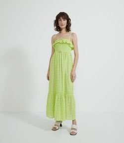 Vestido Longo em Laise com Alça Fina e Lastex