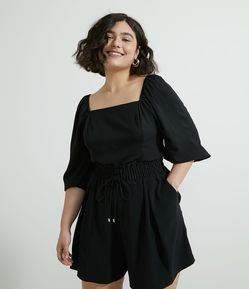 Blusa Manga 3/4 em Crepe com Lastex nas Costas Curve & Plus Size