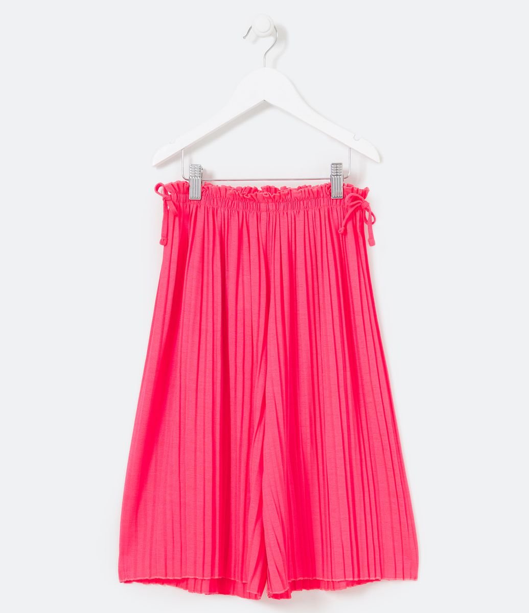 Calça Infantil Pantacourt Plissada - Tam 5 a 14 anos Rosa
