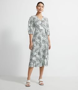Vestido Midi em Crepe Estampa Floral com Decote V Transpassado
