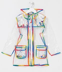 Capa de chuva Infantil Transparente com Costuras Coloridas - Tam P ao M
