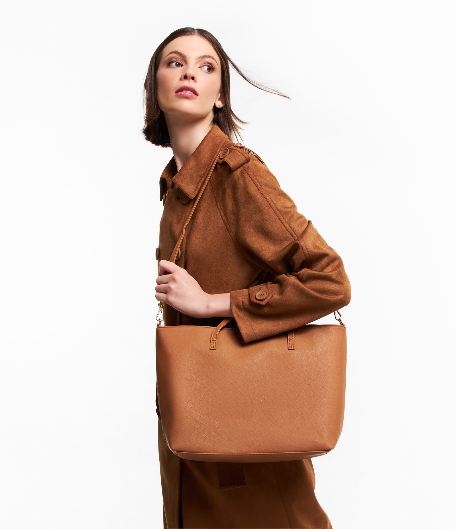 Bolsa Shopper Grande com Alças Duplas Reguláveis Marrom Caramelo 7