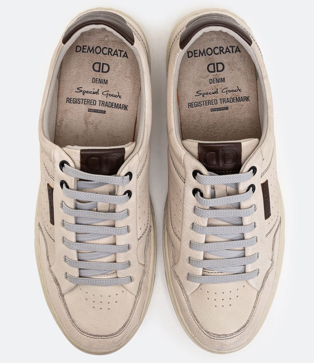 Sapatênis Masculino Democrata em Couro Branco