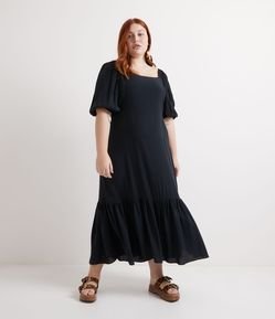 Vestido Midi em Viscose com Decote Quadrado e Babado na Saia Curve & Plus Size