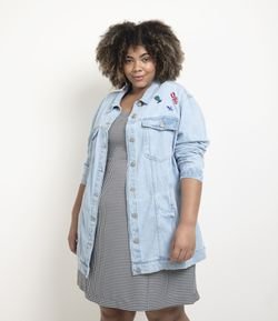 Jaqueta Alongada Jeans com Silk e Bordados Curve & Plus Size