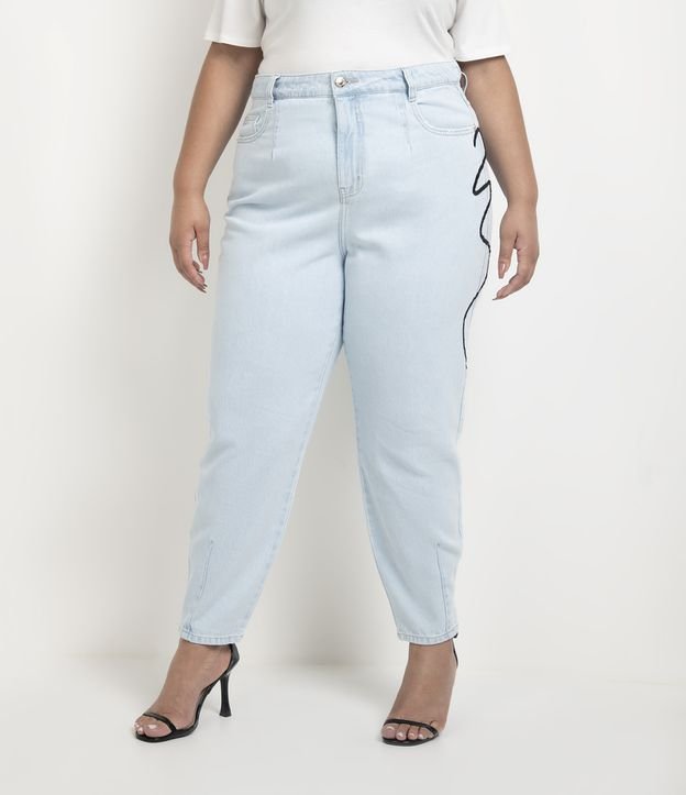 Calça Baggy Jeans com Bordado Lateral Curve & Plus Size - Cor: Azul -  Tamanho: 52 - Shopping TudoAzul