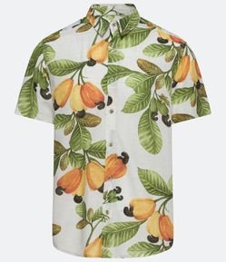 Camisa Manga Curta em Linho com Estampa de Caju