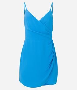 Vestido Curto em Crepe com Decote V Transpassado