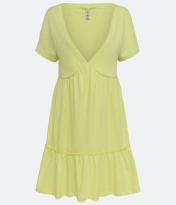Vestido em Algodão com Decote V e Babado na Barra
