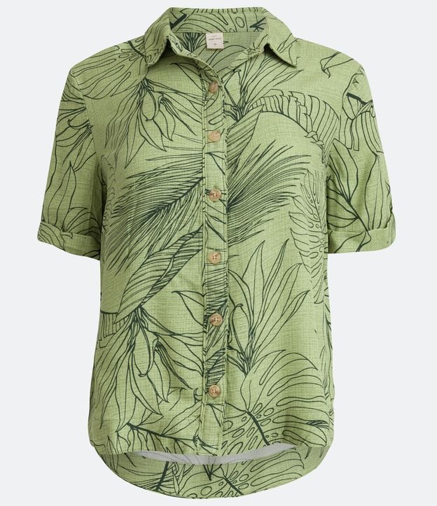Camisa Manga Corta en Viscosa con Estampado de Follaje Verde 5