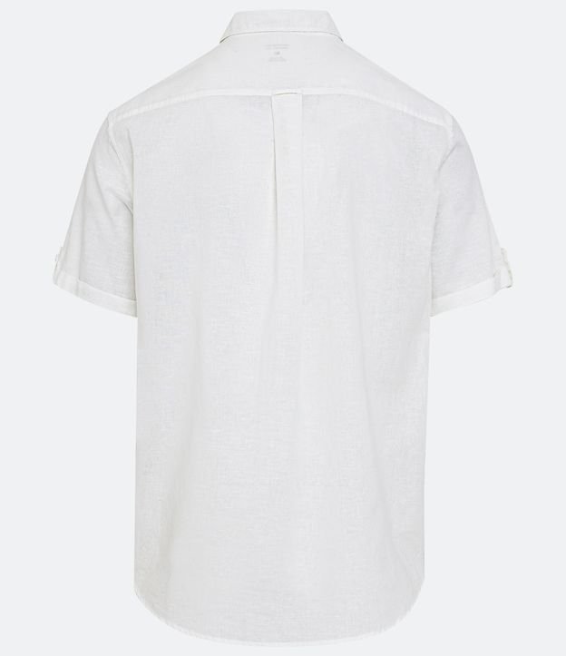 Camisa Comfort em Linho com Bolso e Dobra na Manga Branco 6