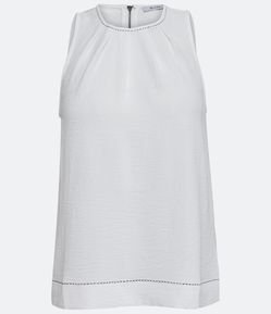 Blusa Regata com Pregas na Gola e Costuras Contrastantes