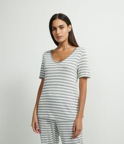 Blusa de Pijama Manga Curta em Viscolycra Listrada