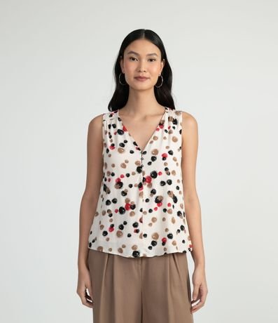 Blusa Regata em Viscose com Estampa Poá Diferenciada Menor preço em Blusa Regata em Viscose com Estampa Poá Diferenciada