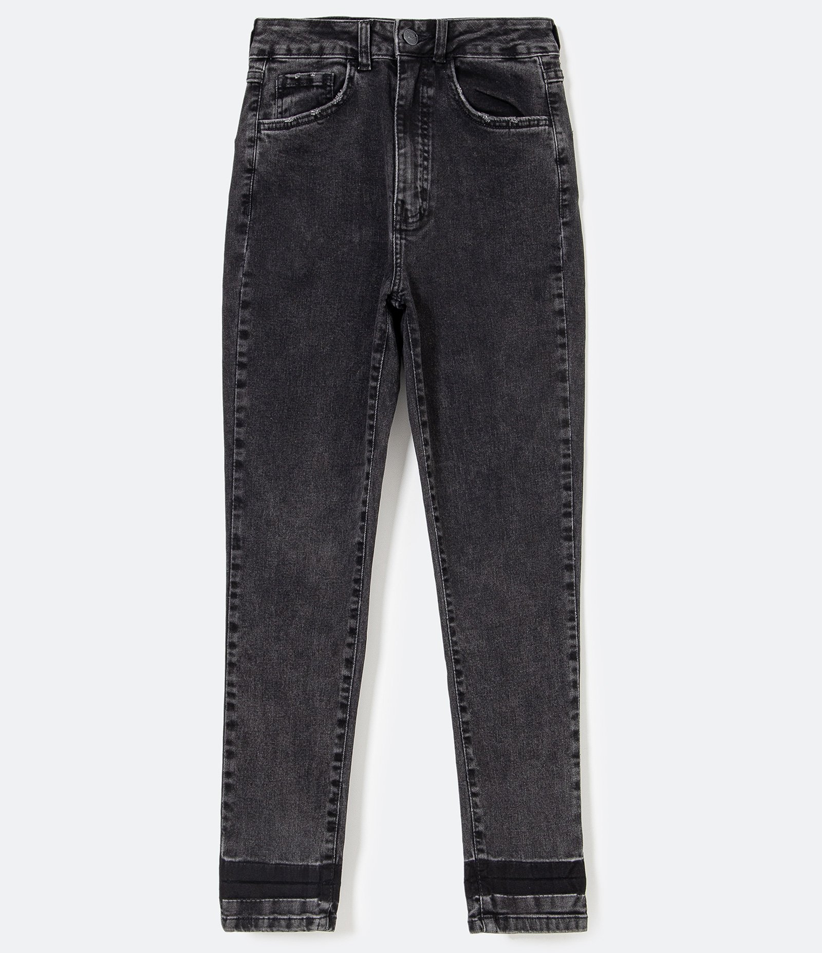 Calça Skinny em Jeans com Barra Desfeita Preto 4