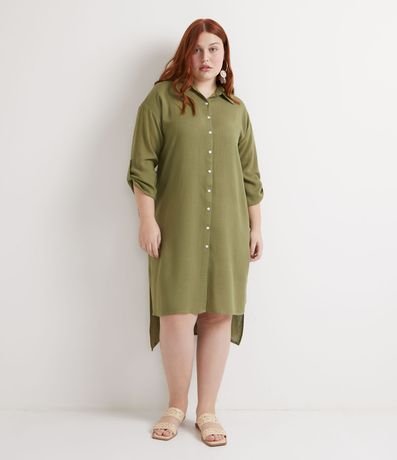 Vestido Midi Chemise Alongado em Viscose Curve & Plus Size Menor preço em Vestido Midi Chemise Alongado em Viscose Curve & Plus Size