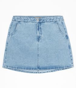Saia Curta em Jeans Evasê com Cós Pespontado Curve & Plus Size